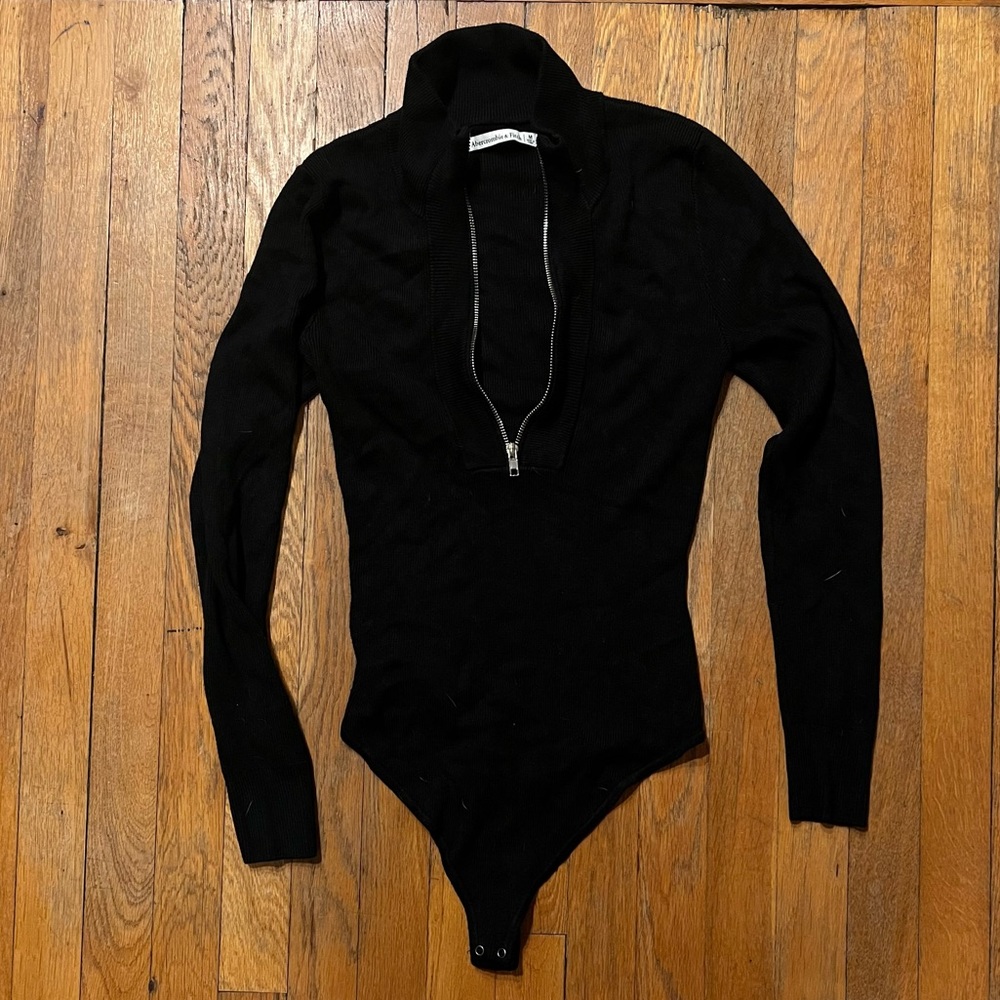 Black Quarter Zip Sweater Bodysuit